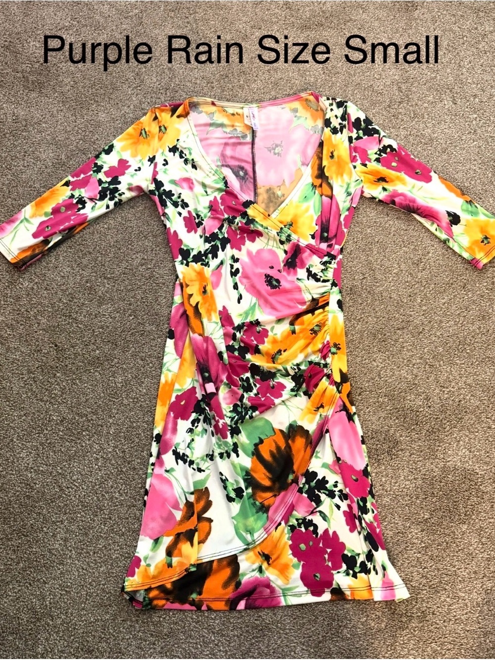 Purple Rain Pink, Yellow & Green Floral Wrap Midi Dress